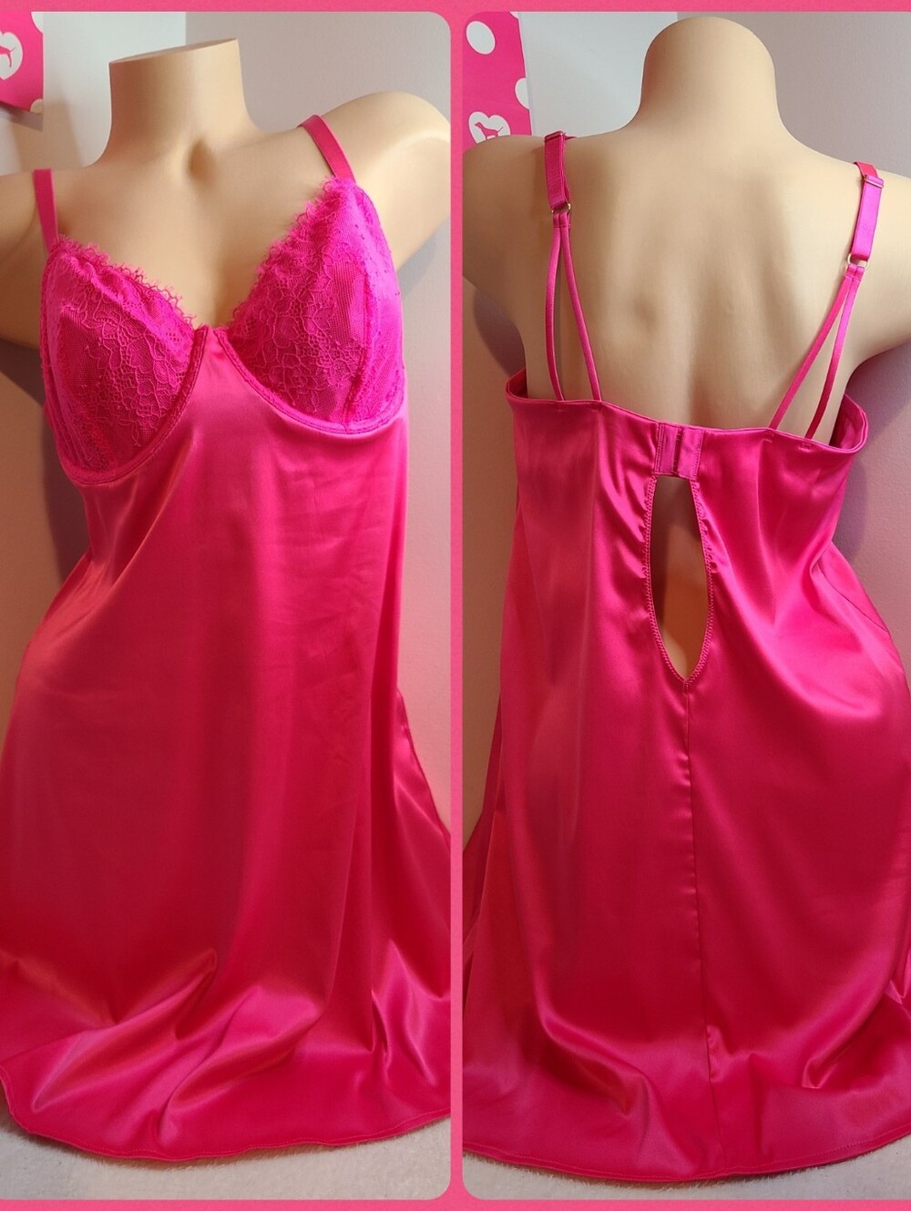 Auden Silky Satin & Lace Underwire Babydoll Chemise Lingerie Size Lg